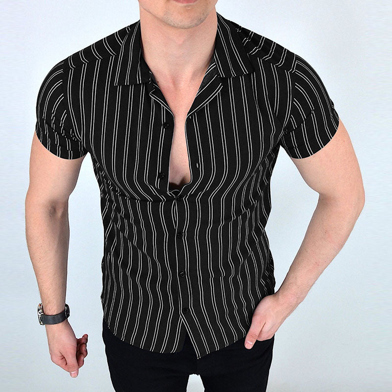 Double Stripe Muscle Casual Short Sleeve Shirt