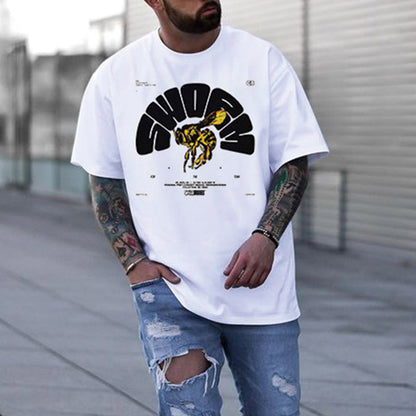 Bee Graphic Print Loose Men's Short Sleeve T-Shirt