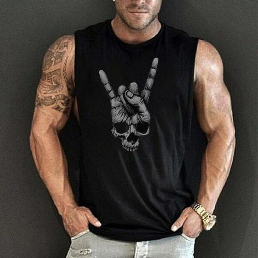 Trendy Skull Hand Print Sleeveless Casual Tank Top