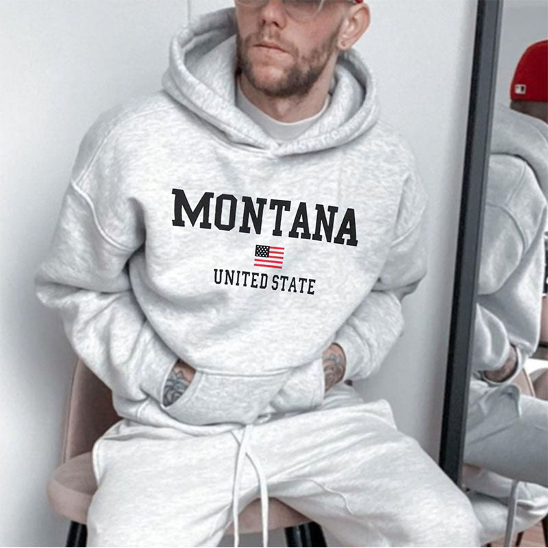 Montana Alphabet Print Men's Fleece Hoodie Grey 320g