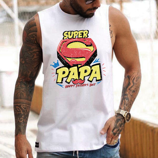 Super PaPa Letter Graphic Print Father's Day Casual Men's Tank Top