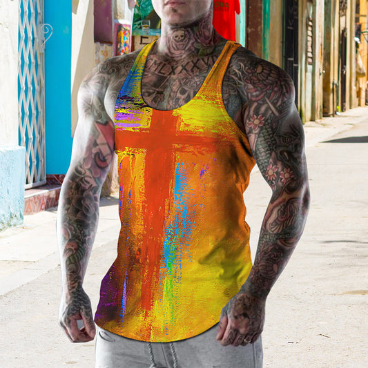 Easter Tie Dye Cross Pattern Trend Street Casual Tank Top