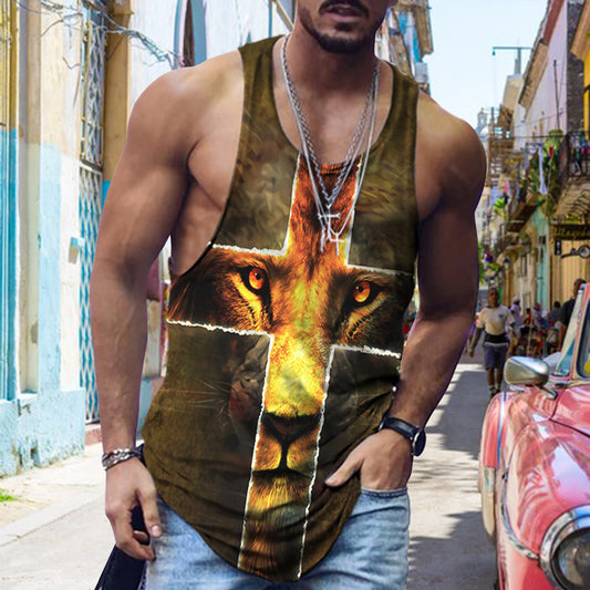 Street Trend Easter Cross Animal Print Casual Tank Top