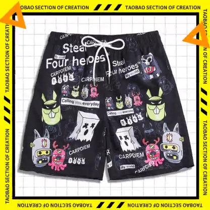 Men's beach pants loose casual cartoon printed shorts