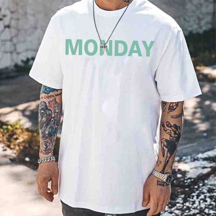 Monday Letters Print Short Sleeve Loose Men's T-Shirt