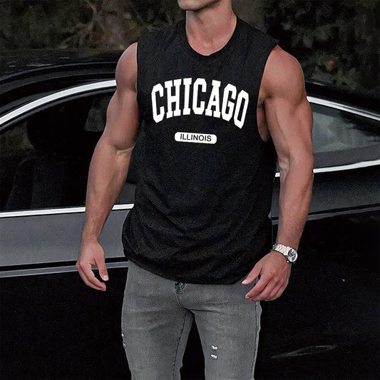 Chicago Alphabet Graphic Print Athleisure Men's Tank Top