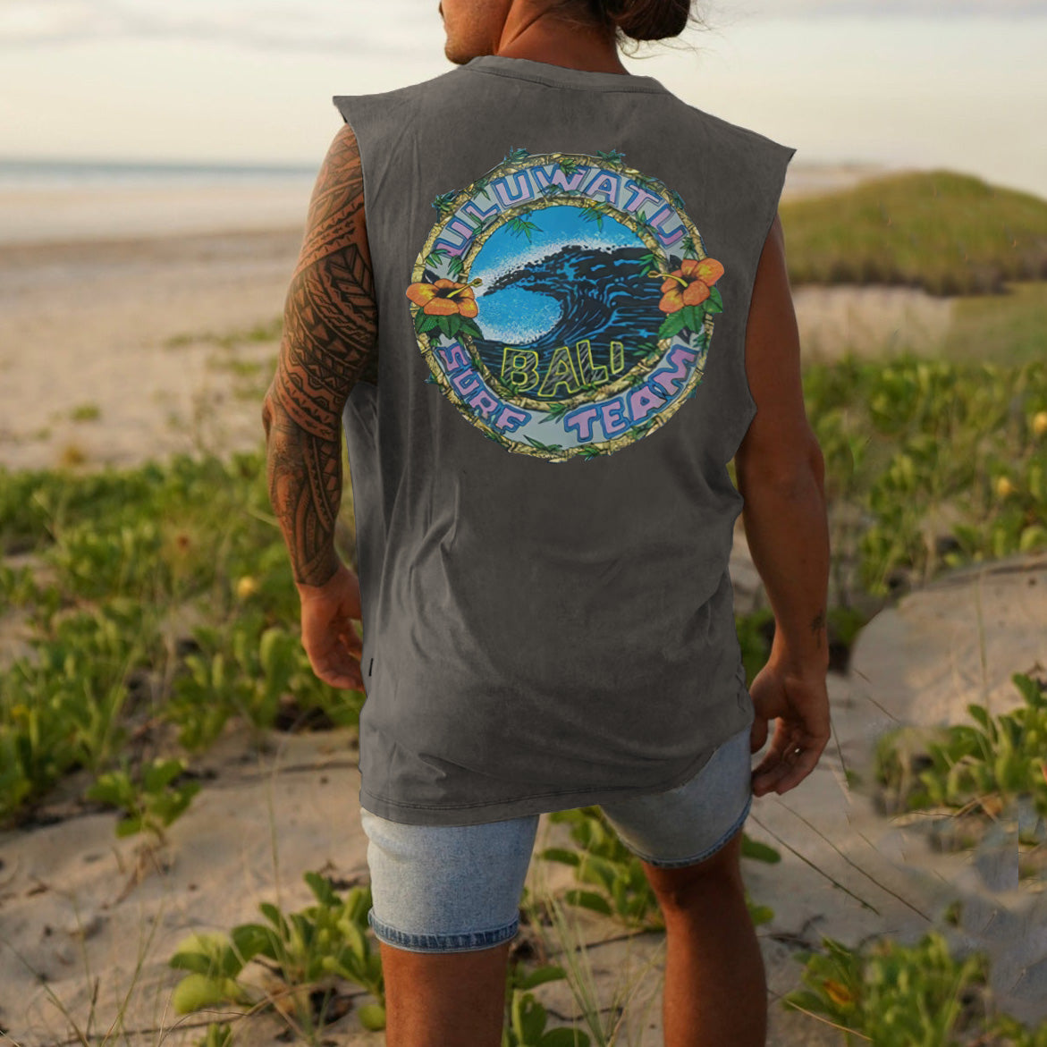 Men's Surf Printed Summer Causal Tank Tops-B