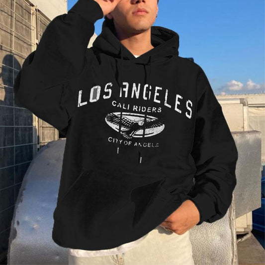 Los Angeles Graphic Print Men's Fleece Hoodie Black 320g