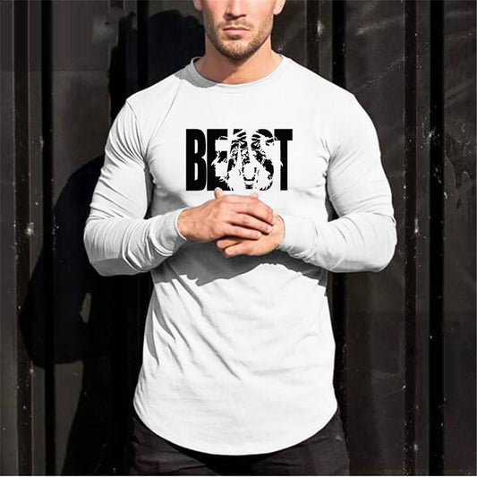 Round Neck Letter Print Sports Men's Long Sleeve T-Shirt