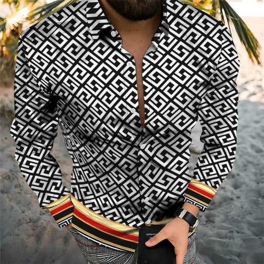 Unique Personality Trend Fashion Print Beach Vacation Long Sleeve Shirt