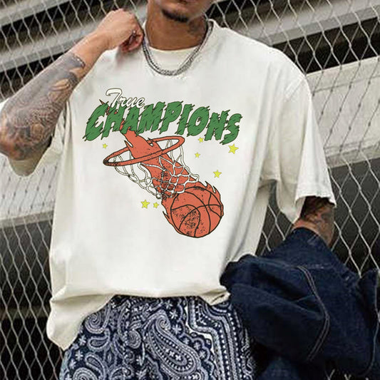 Basketball Graphic Print Casual Loose Men's Short Sleeve T-Shirt