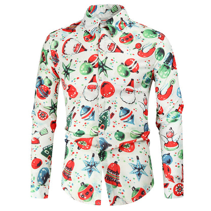 Christmas Jingle Bell Print Men's Long Sleeve Shirts