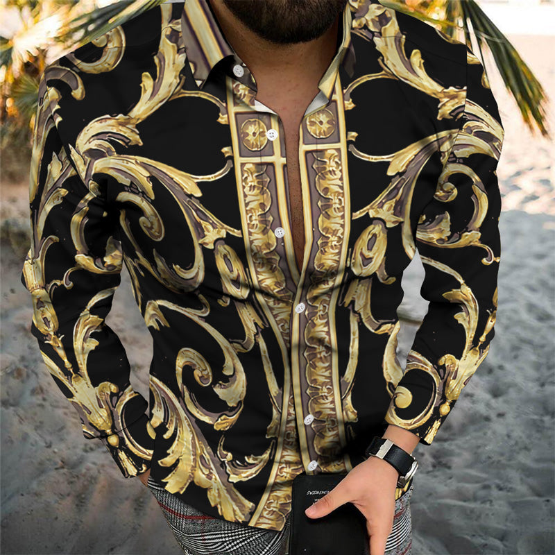 Personality Trend Digital Printing Casual Beach Vacation Long Sleeve Shirt