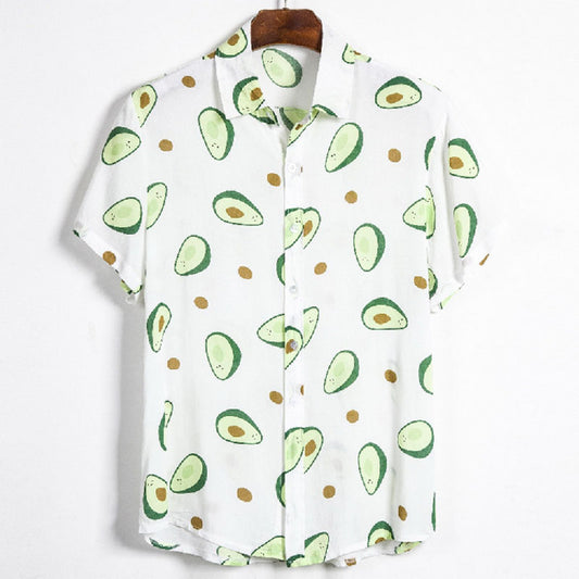 Cotton And Linen Printed Pocket Button-down Shirt