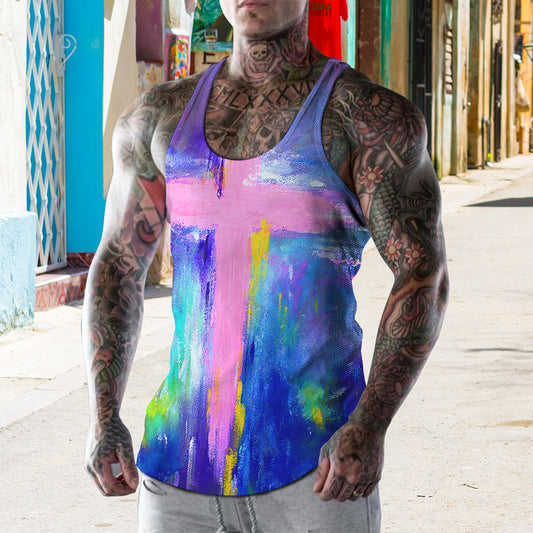 Trendy Personality Street Casual Easter Cross Tie Dye Pattern Vest