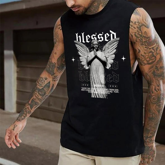 Blessing Graphic Print Loose Men's Tank Top