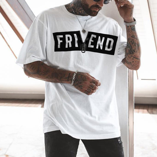 FRIEND zipper statement graphic print men's casual T-shirt