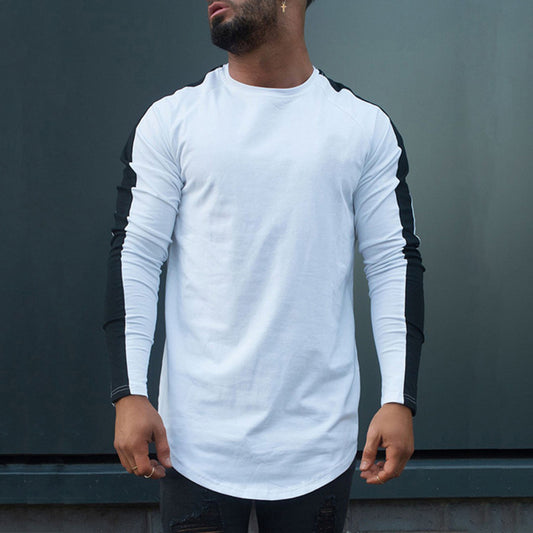 Round Neck Contrast Sports Men's Long Sleeve T-Shirt