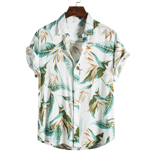 Cotton And Linen Printed Pocket Button-down Shirt