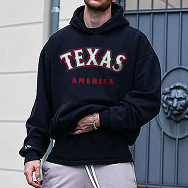 Texas Print Men's Fleece Oversize Hoodie Black 320g