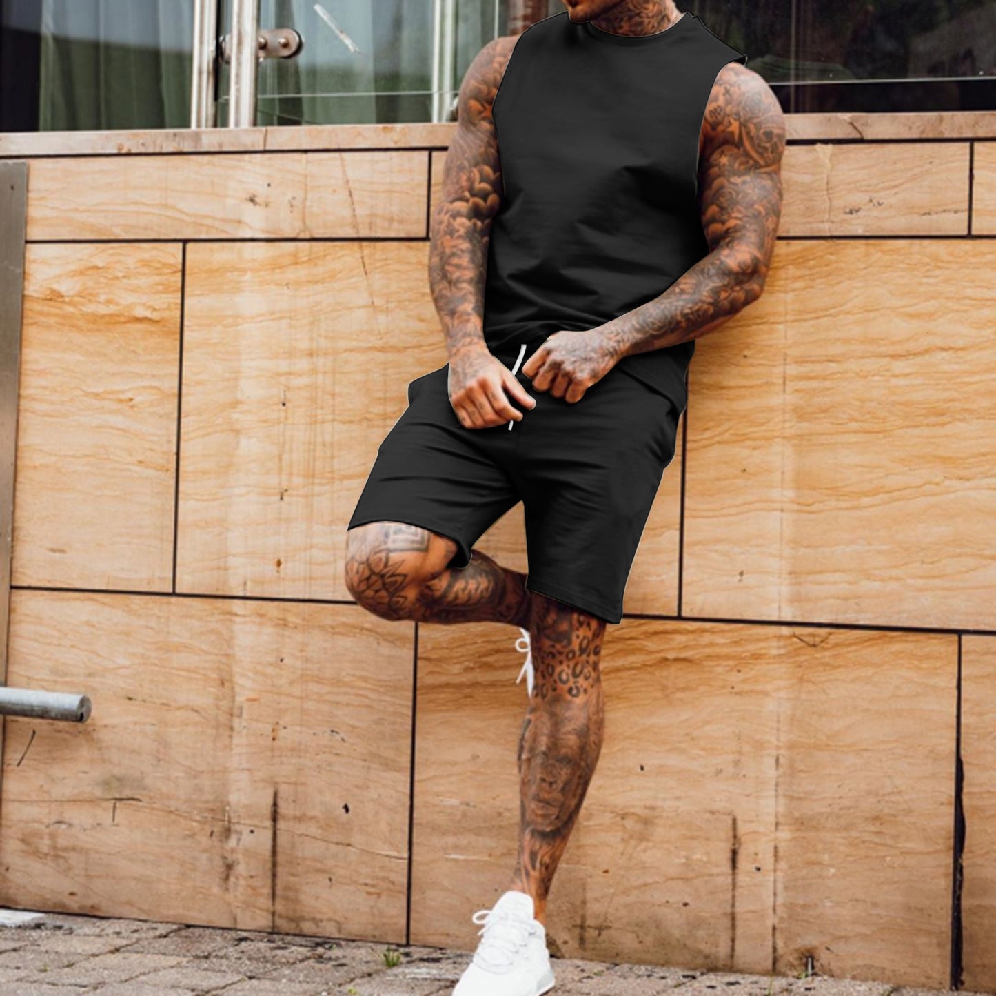 Casual Sports Plain Color Sleeveless Men's Two-piece Set