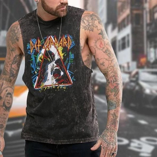 Crew Neck Sleeveless Crew Neck Def Leppard Print Casual Tank Top