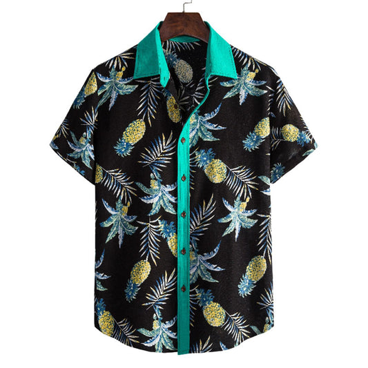 Cotton And Linen Printed Pocket Button-down Shirt