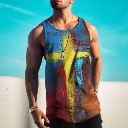 Easter Cross Tie Dye Print Casual Vintage Tank Top