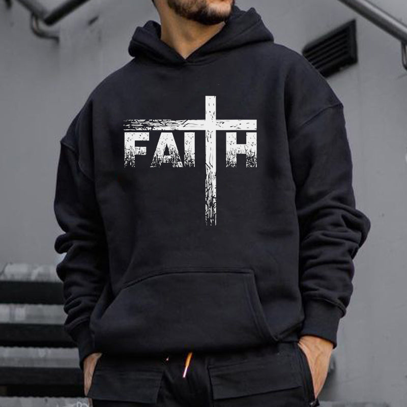 Men's Faith Corss Printed Stylish Loose Fit Hoodies