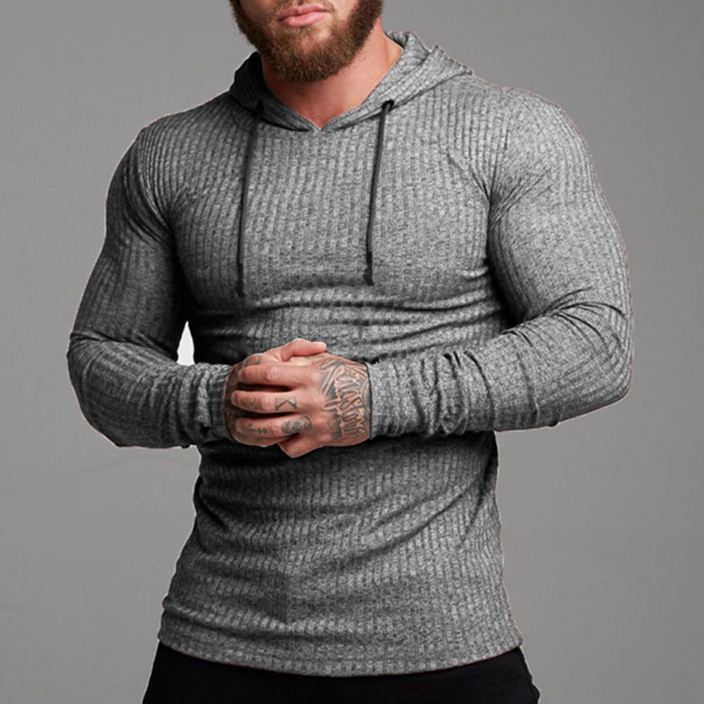 Plain Hooded Sports Men's Long Sleeve T-Shirt