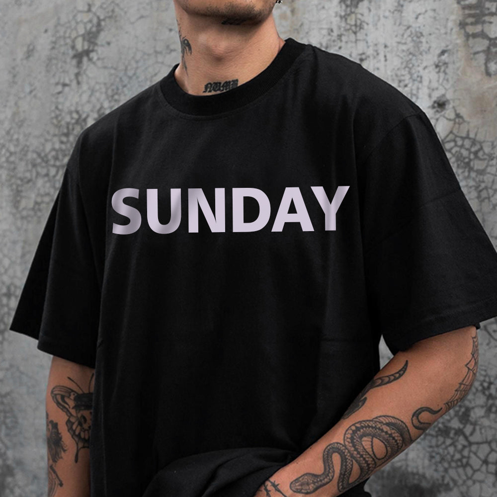 Sunday Letters Print Loose Men's T-Shirt