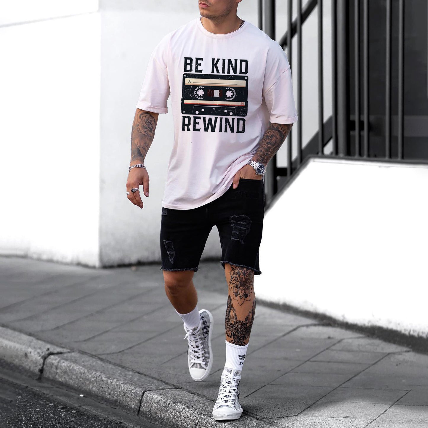 Be Kind Rewind Vintage Print Crew Neck Casual Men's T-Shirt