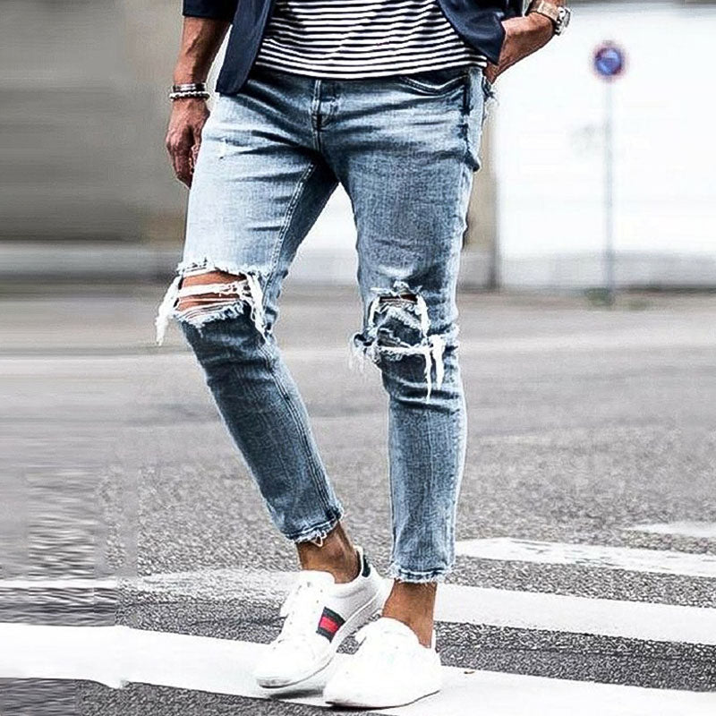 Wool Ripped Patch Denim Pants