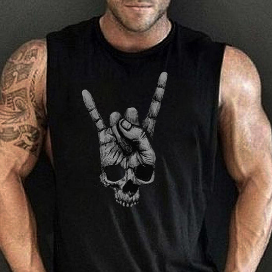 Trendy Skull Hand Print Sleeveless Casual Tank Top