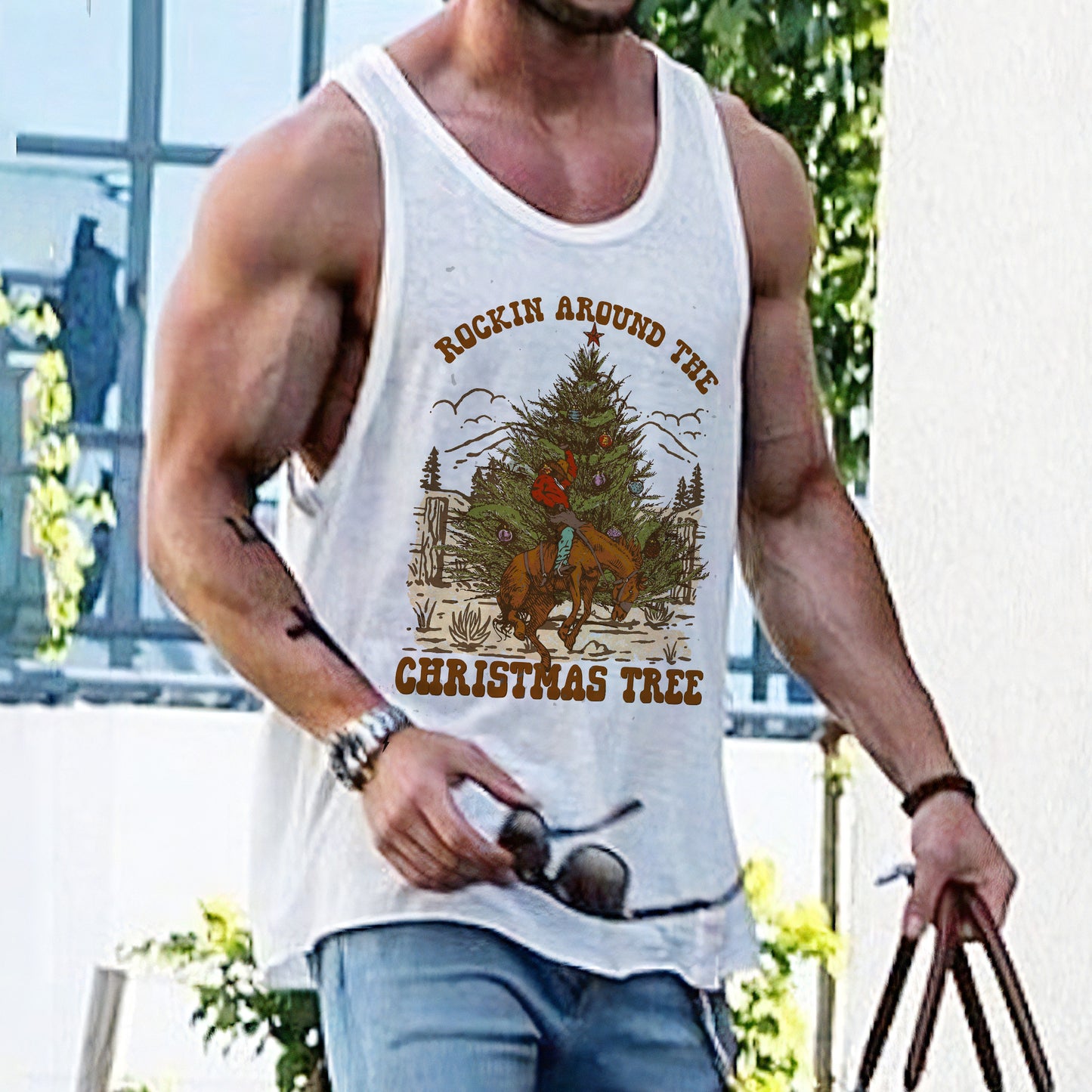 Rockin Around the Christmas Tree Men's Funny Tank Tops