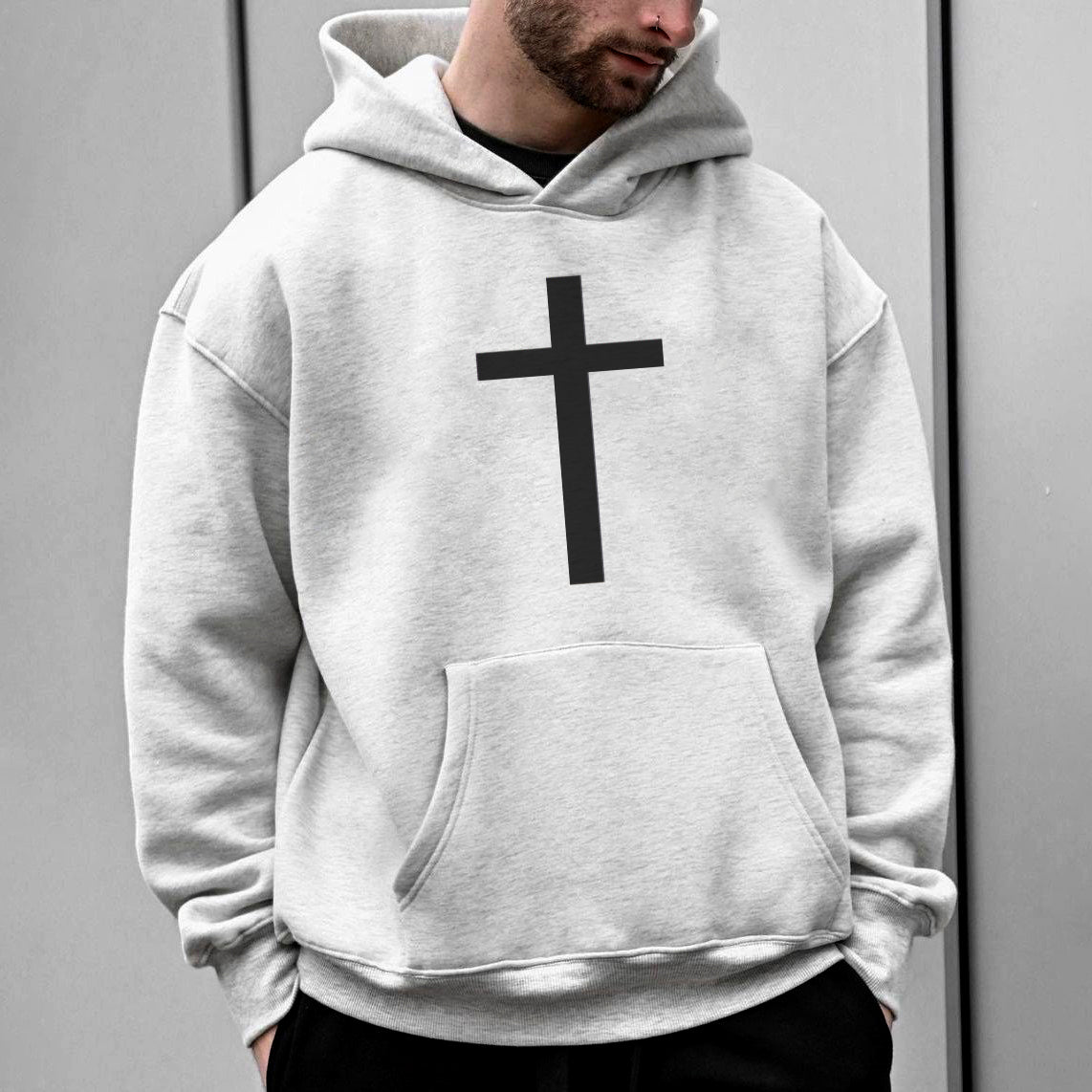 Men's Cross Printed Stylish Loose Fit Hoodies