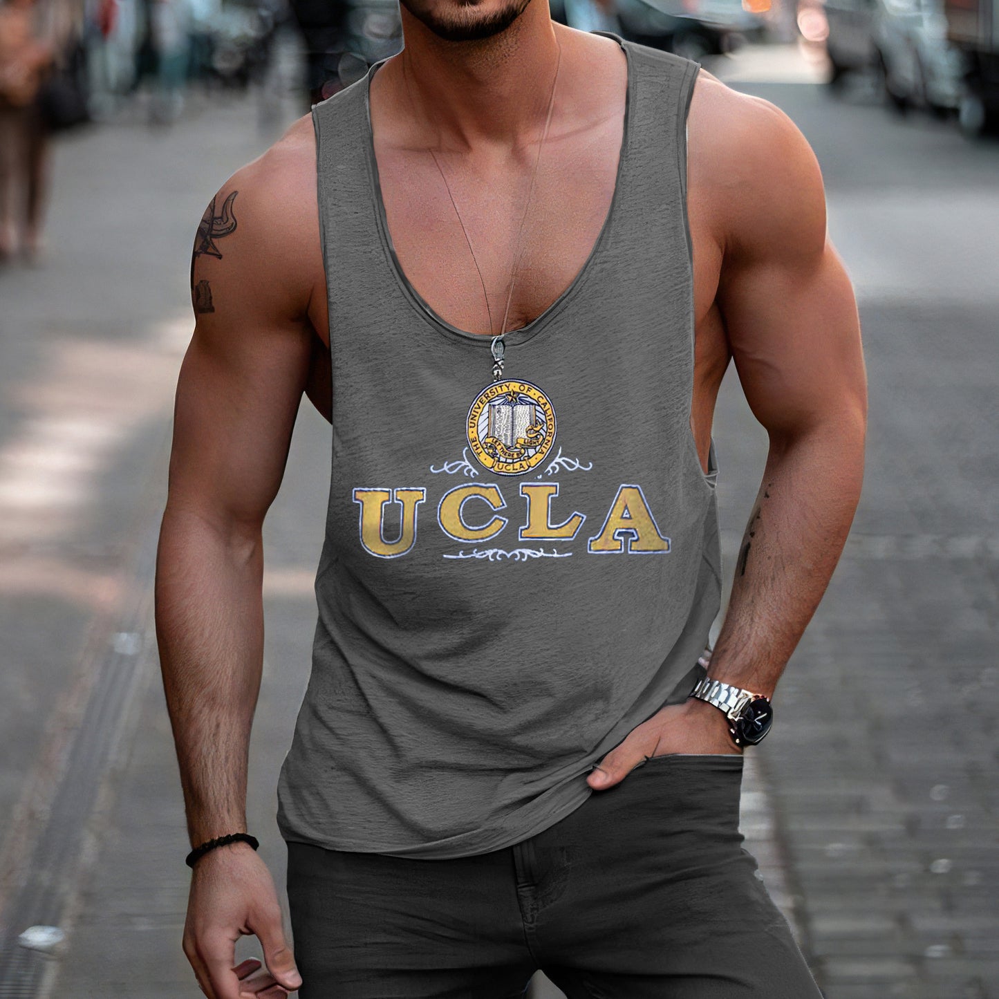 UCLA Graphic Print Sports Crew Neck Casual Tank Top