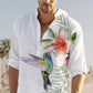 Men's Cotton Linen Bird Floral Graphic Print Loose Casual Shirt