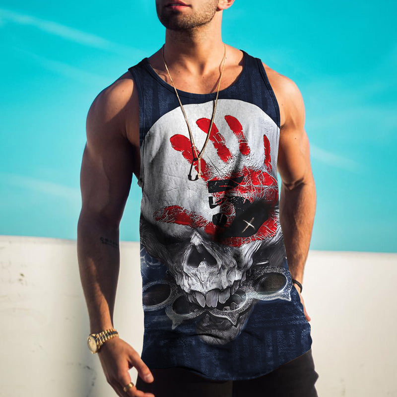 Street Trend Personalized Palm Print Skull Print Casual Vest