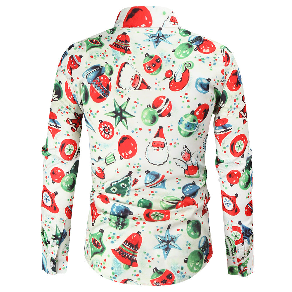 Christmas Jingle Bell Print Men's Long Sleeve Shirts