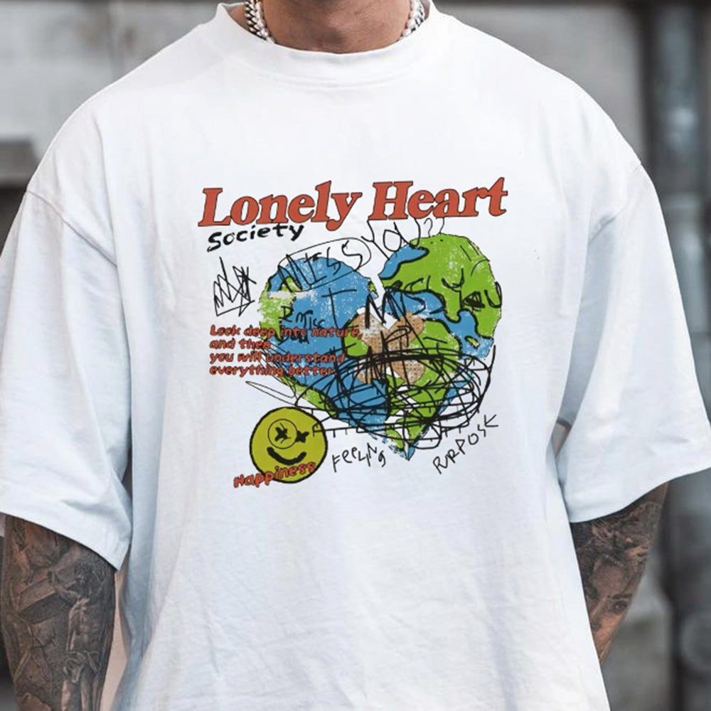 Lonely Heart Graphic Print Casual Loose Men's Short Sleeve T-Shirt