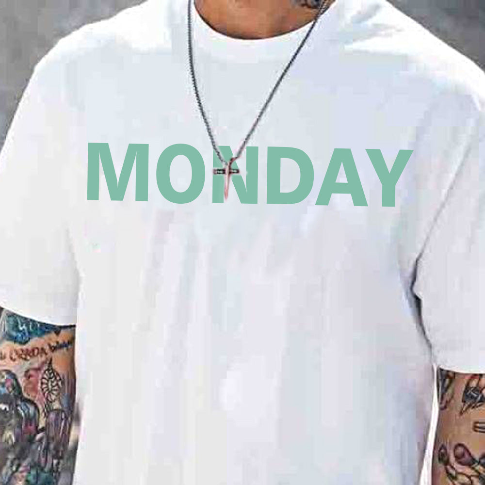 Monday Letters Print Short Sleeve Loose Men's T-Shirt