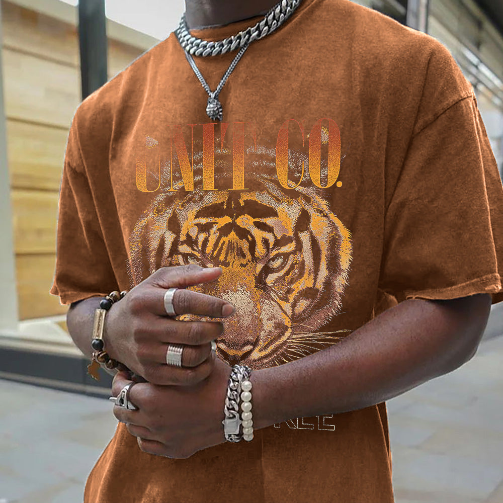 Tiger Graphic Print Loose Men's Short Sleeve T-Shirt