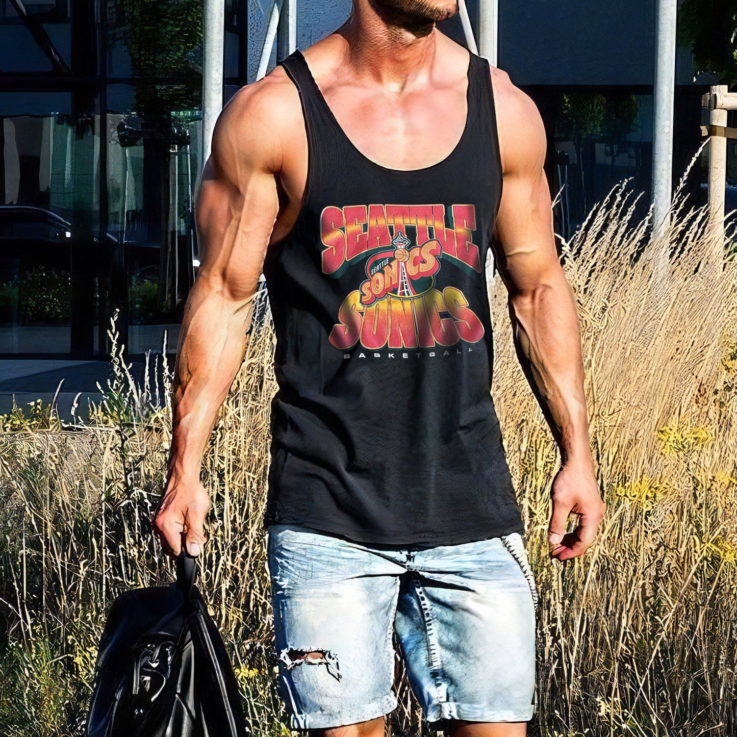 Letter Graphic Print Loose Athleisure Men's Tank Top