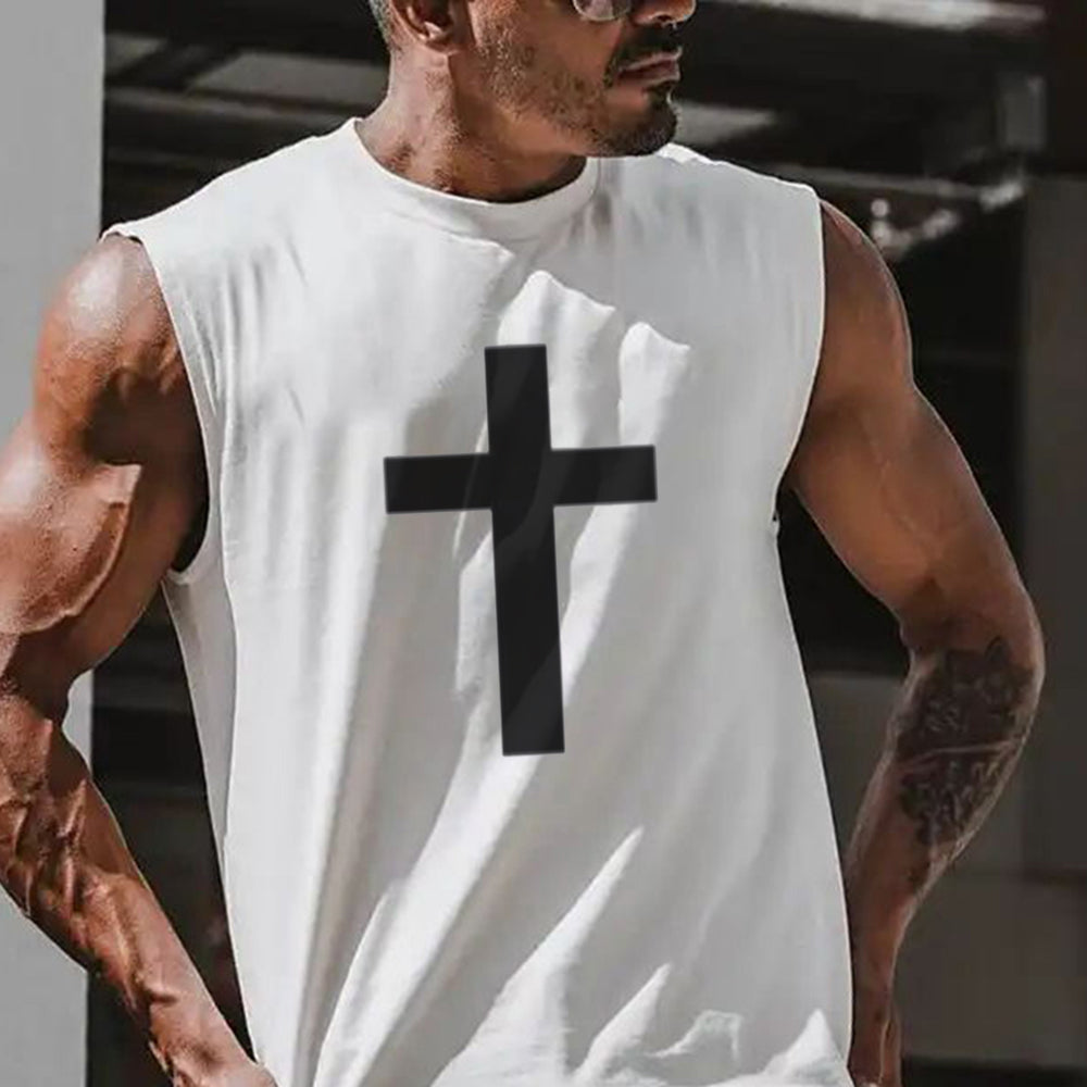 Cross Printed Men's Streetwear Casual Tank Top