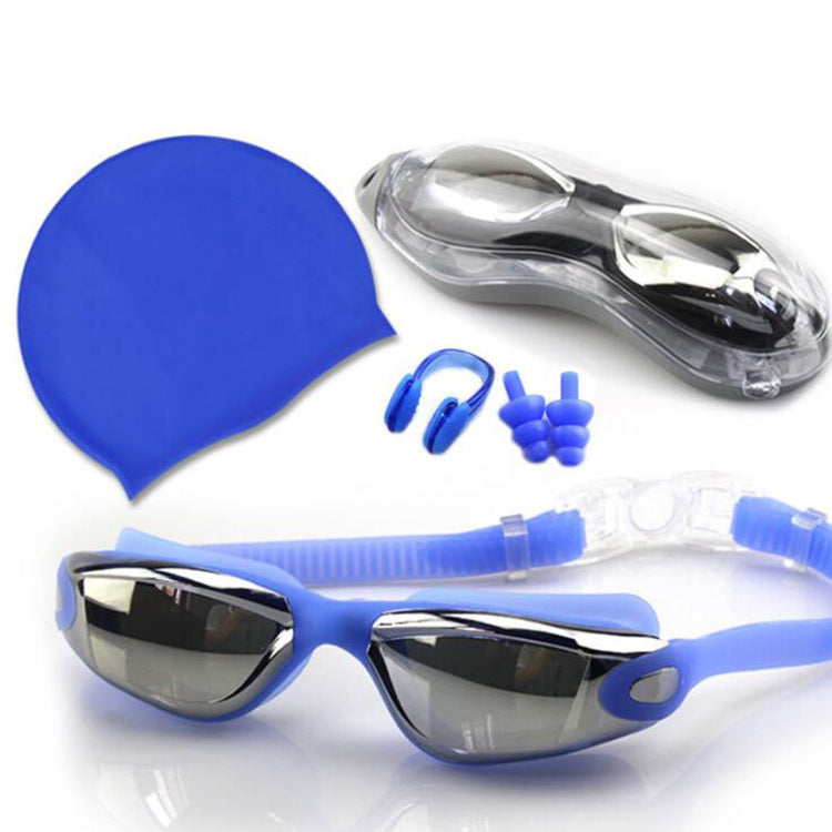 Swimming goggles, Swimming Cap, Nose Clip, Earplugs, Four-piece Set