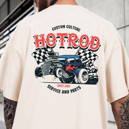 Checkerboard Graphic Racing Casual Loose Short Sleeve Men's T-Shirt