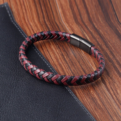 Leather Rope Stainless Steel Men's Braided Bracelet