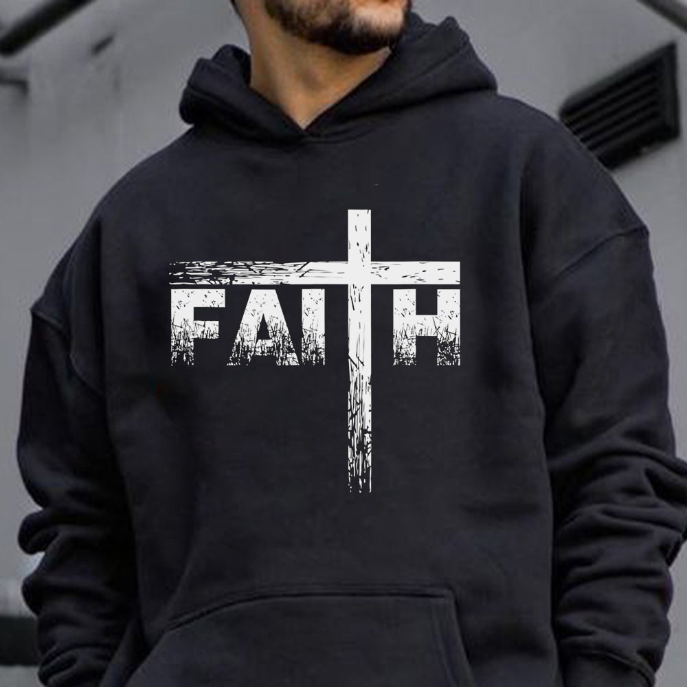 Men's Faith Corss Printed Stylish Loose Fit Hoodies