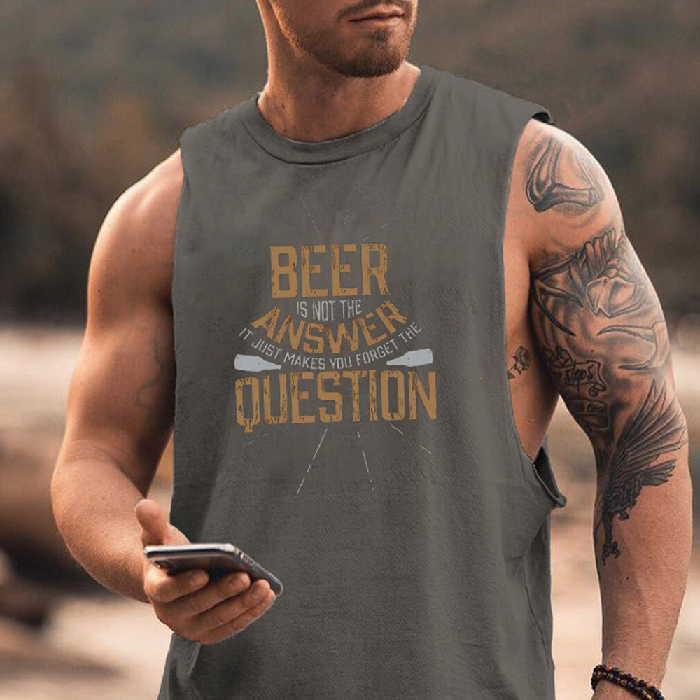 Beer Alphabet Graphic Print Casual Loose Men's Tank Top